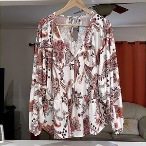 Blue Sol Women’s Plus Size 3X Peplum Paisley V-neck Top NWT